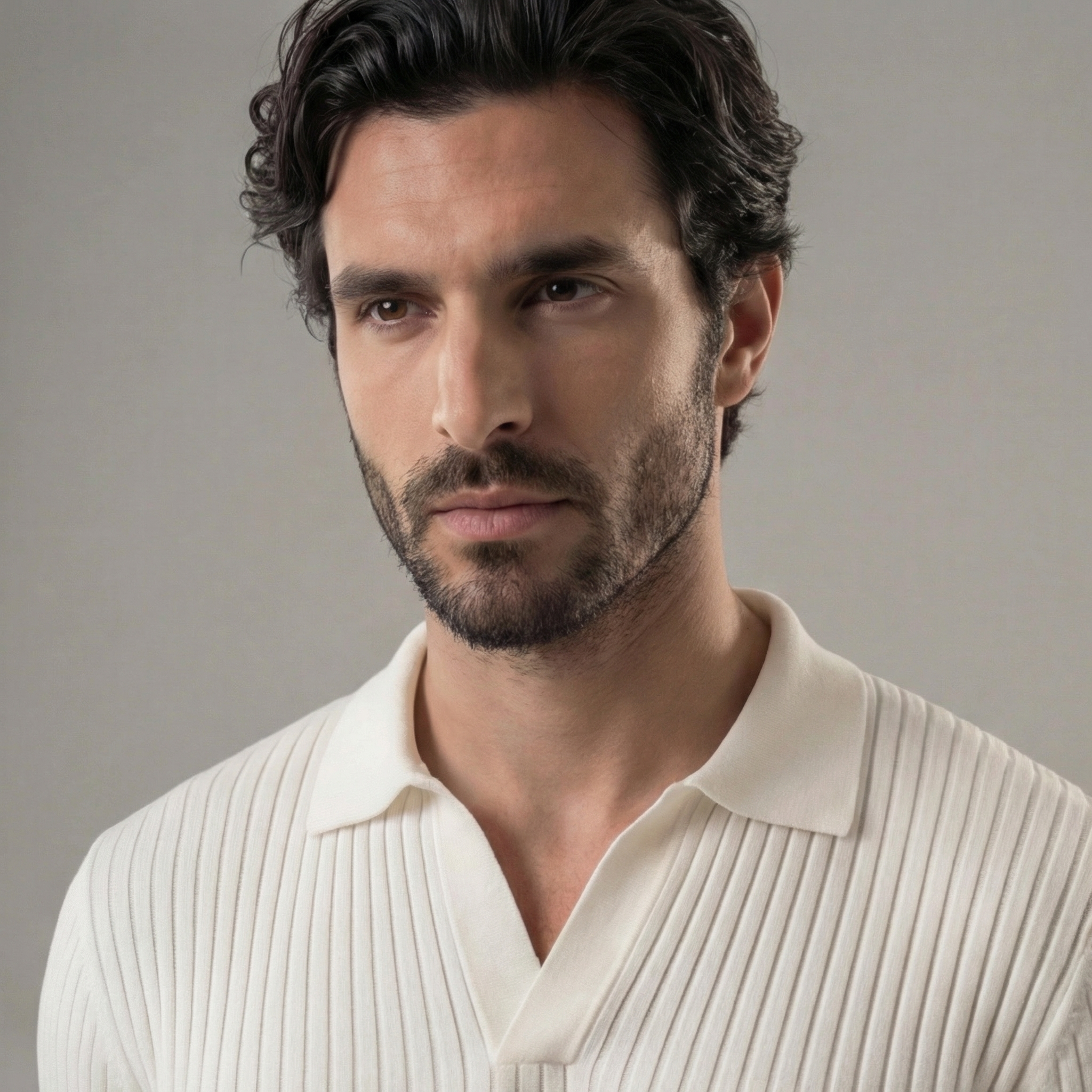 Strickpullover Herren mit Ripp-Strick und offenem Polokragen – Aurelio