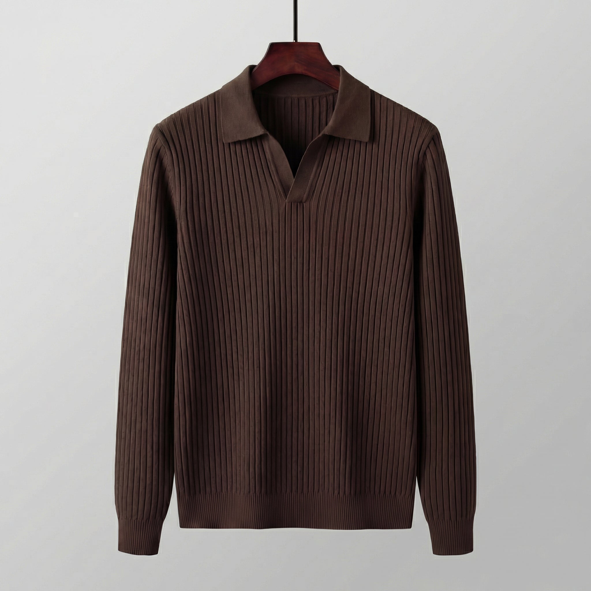 Strickpullover Herren mit Ripp-Strick und offenem Polokragen – Aurelio