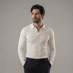 Strickpullover Herren mit Ripp-Strick und offenem Polokragen – Aurelio