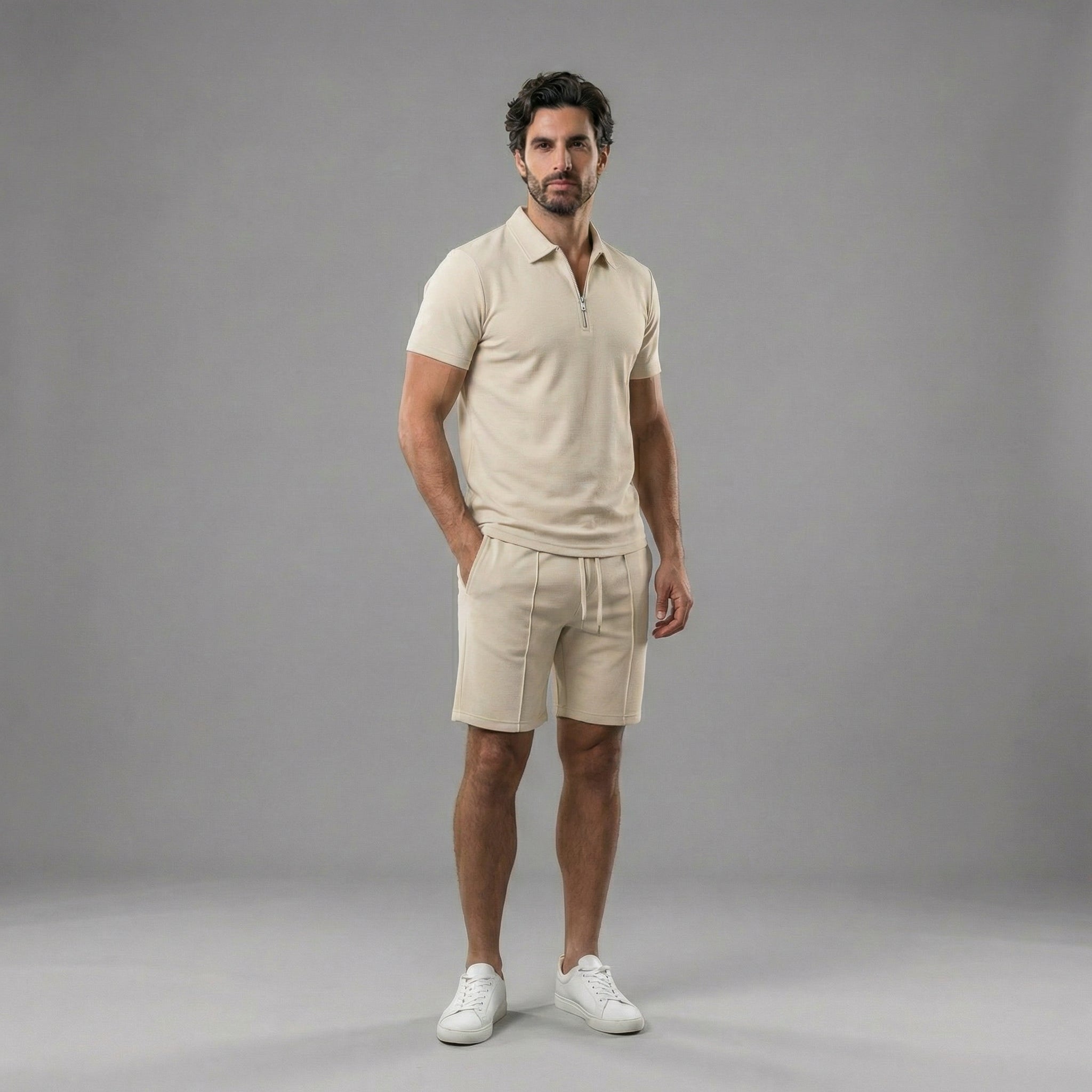 Zweiteiler Herren mit Polo-Shirt und Shorts in Piqué – Celestino
