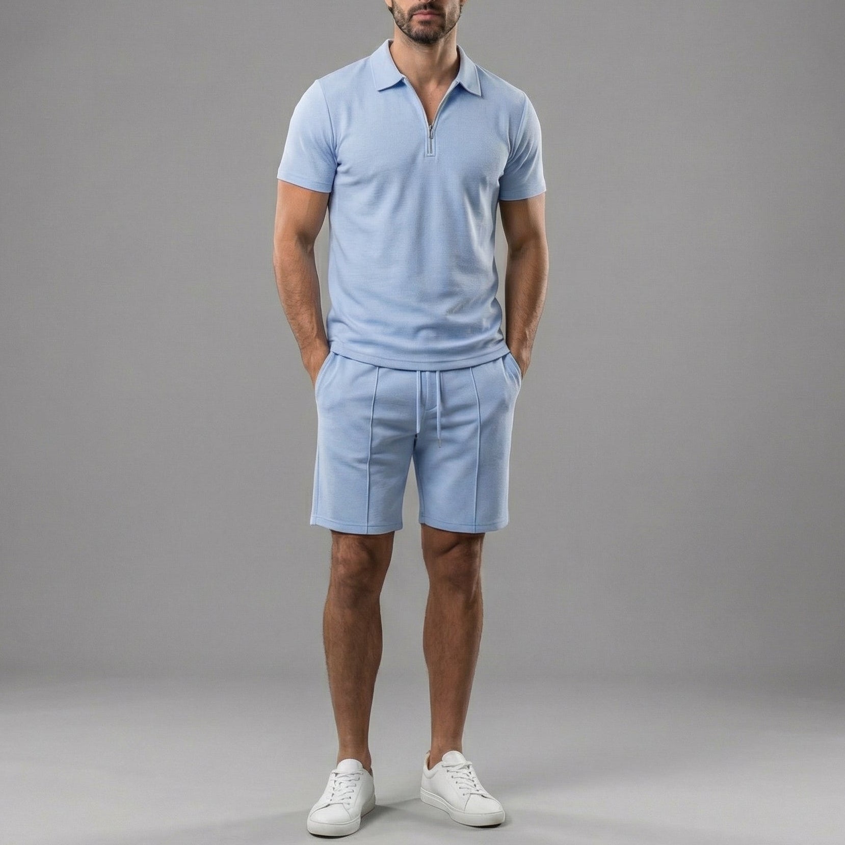 Zweiteiler Herren mit Polo-Shirt und Shorts in Piqué – Celestino