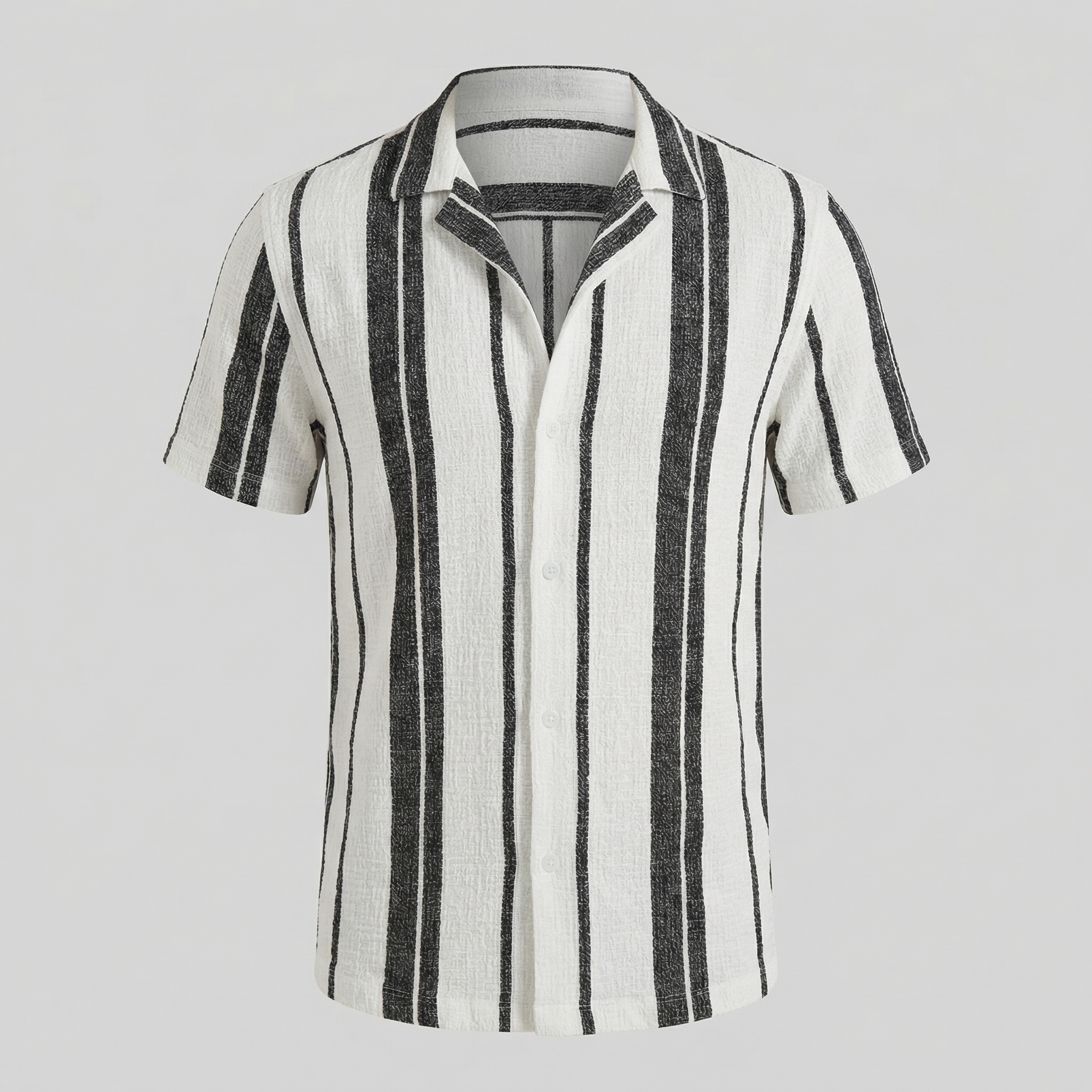 Kurzarmhemd Herren mit Streifen-Print und Cuban-Collar – Valentino
