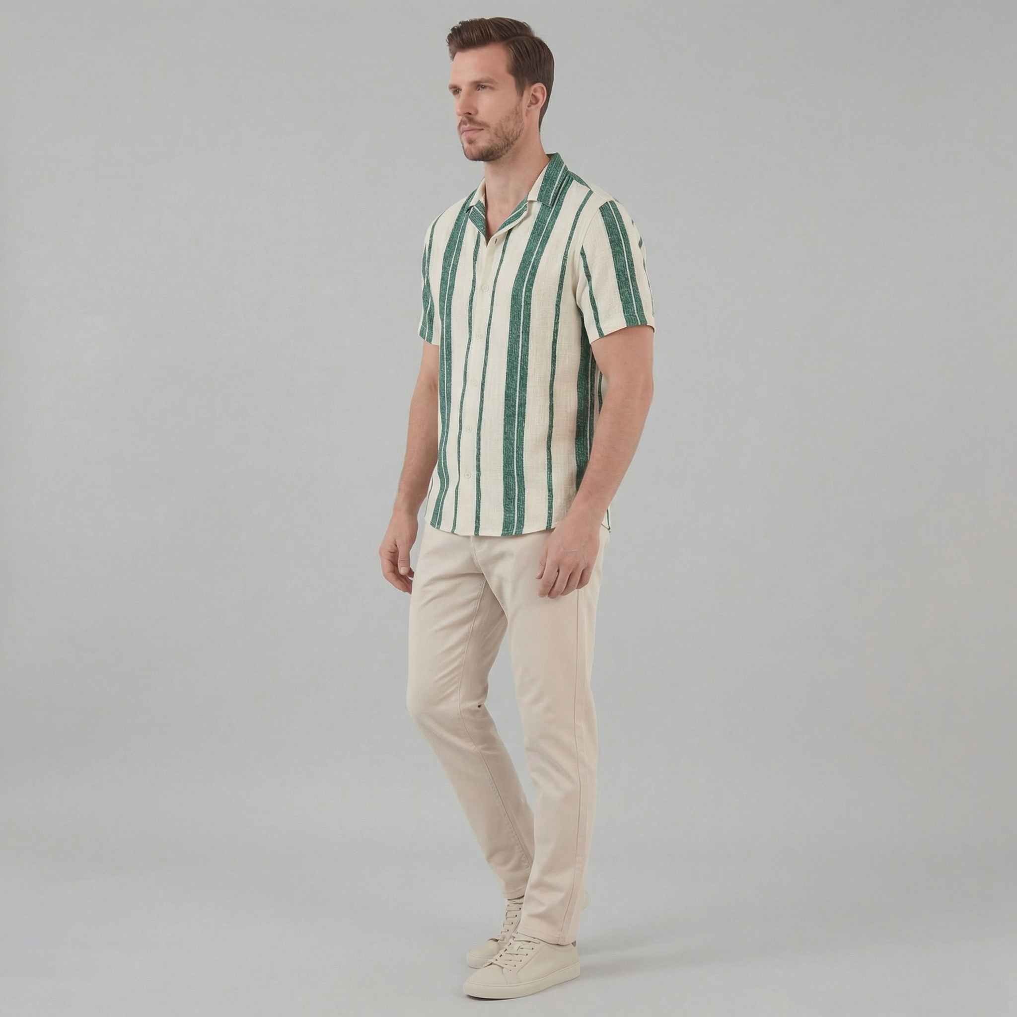 Kurzarmhemd Herren mit Streifen-Print und Cuban-Collar – Valentino