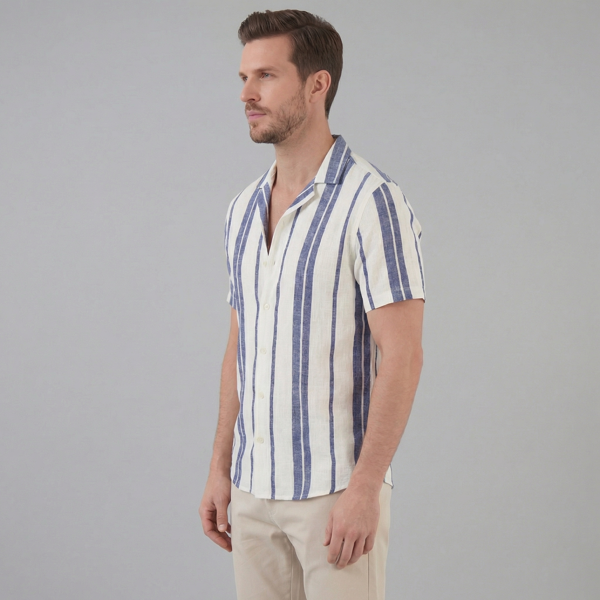 Kurzarmhemd Herren mit Streifen-Print und Cuban-Collar – Valentino