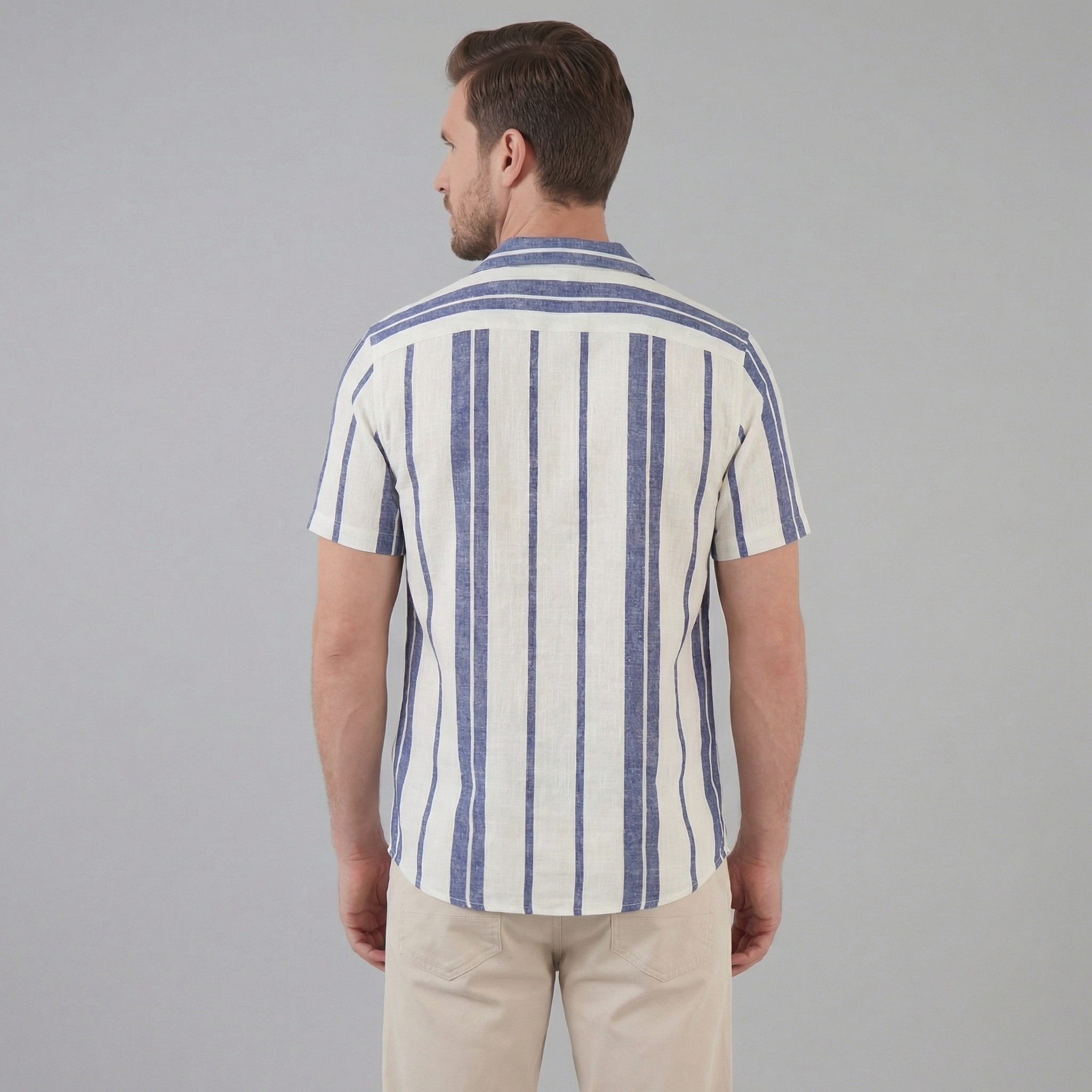 Kurzarmhemd Herren mit Streifen-Print und Cuban-Collar – Valentino