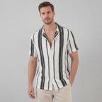 Kurzarmhemd Herren mit Streifen-Print und Cuban-Collar – Valentino