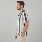 Kurzarmhemd Herren mit Streifen-Print und Cuban-Collar – Valentino