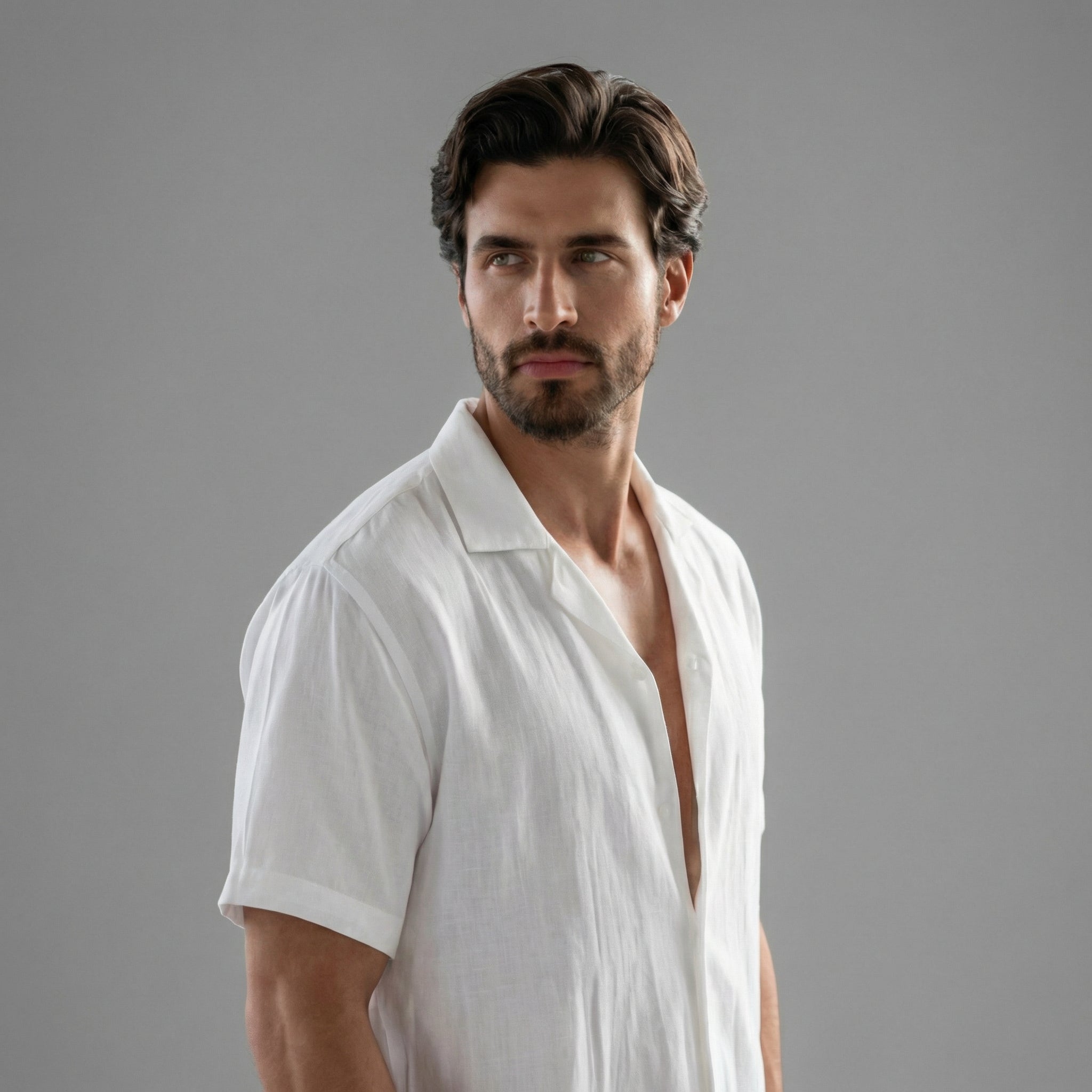 Zweiteiler Herren mit Kurzarmhemd und Shorts aus Leinenmix – Ermanno