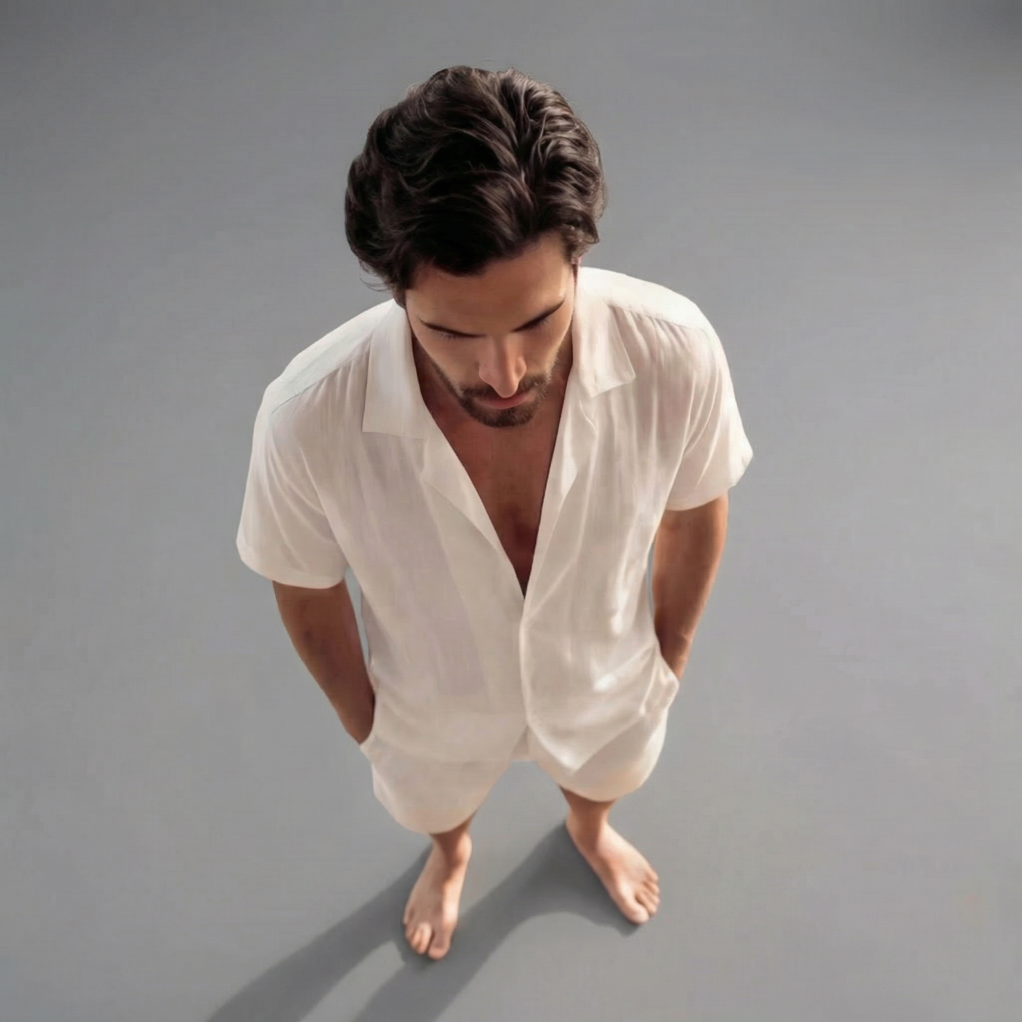Zweiteiler Herren mit Kurzarmhemd und Shorts aus Leinenmix – Ermanno