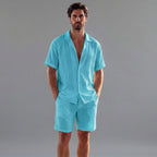Zweiteiler Herren mit Kurzarmhemd und Shorts aus Leinenmix – Ermanno