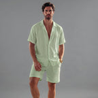 Zweiteiler Herren mit Kurzarmhemd und Shorts aus Leinenmix – Ermanno