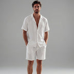 Zweiteiler Herren mit Kurzarmhemd und Shorts aus Leinenmix – Ermanno