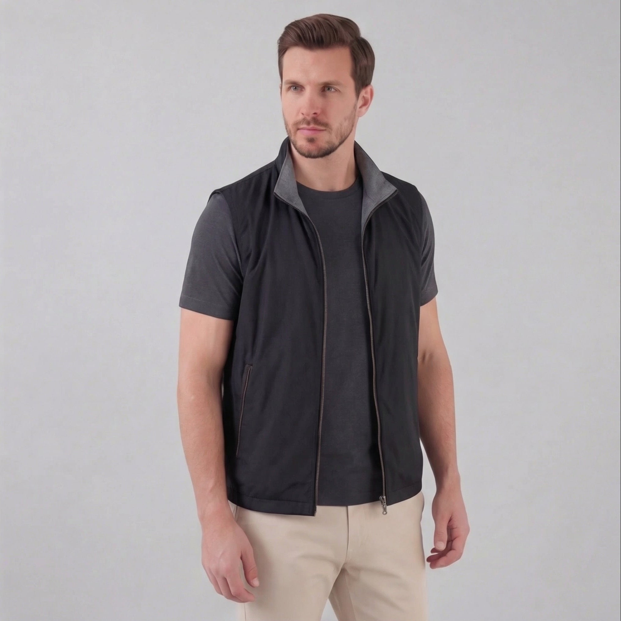 Softshell-Weste Herren mit Stehkragen und Kontrastfutter – Gregorio