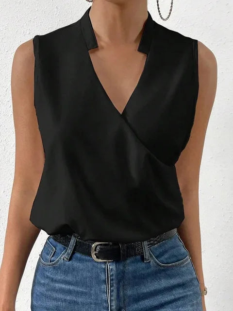 Bluse Damen mit Wickel-V-Ausschnitt und Satinoptik – Celestine