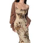 Slip-Dress Damen mit Vintage-Blumen-Print und Wasserfallausschnitt – Amabelle