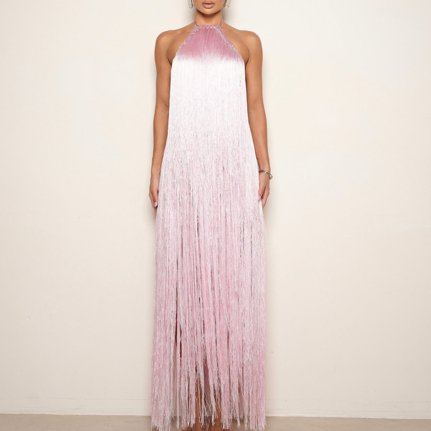 Abendkleid Damen mit Fransen-Besatz und Neckholder-Ausschnitt – Celestine