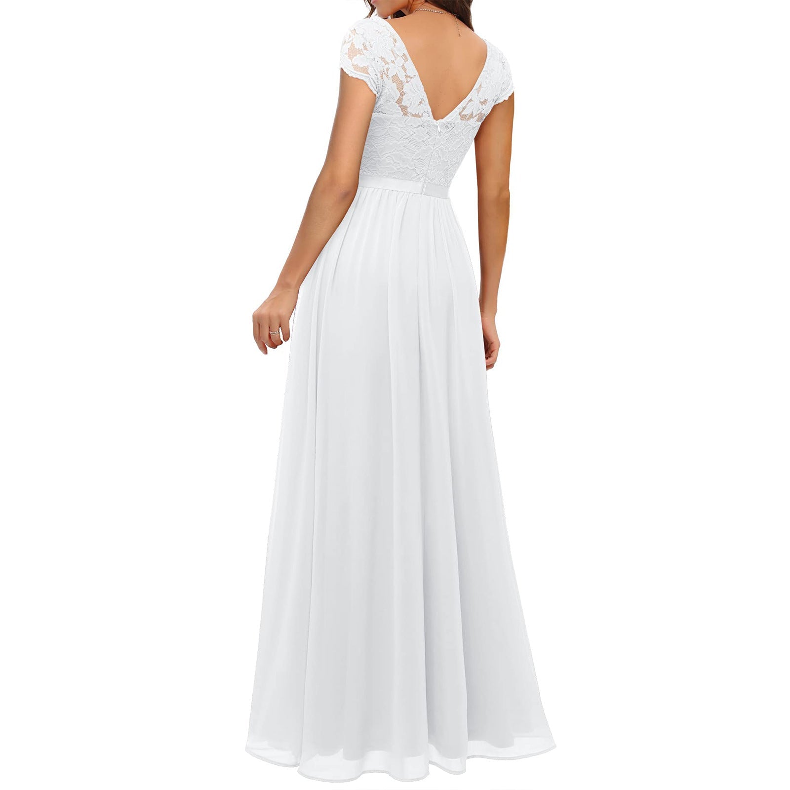 Abendkleid Damen mit Spitzen-Oberteil und Chiffon-Maxirock – Éléonore