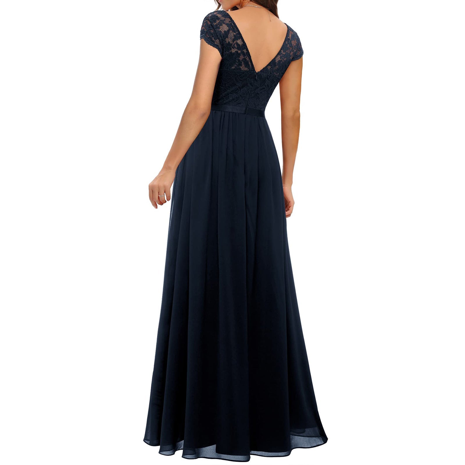 Abendkleid Damen mit Spitzen-Oberteil und Chiffon-Maxirock – Éléonore