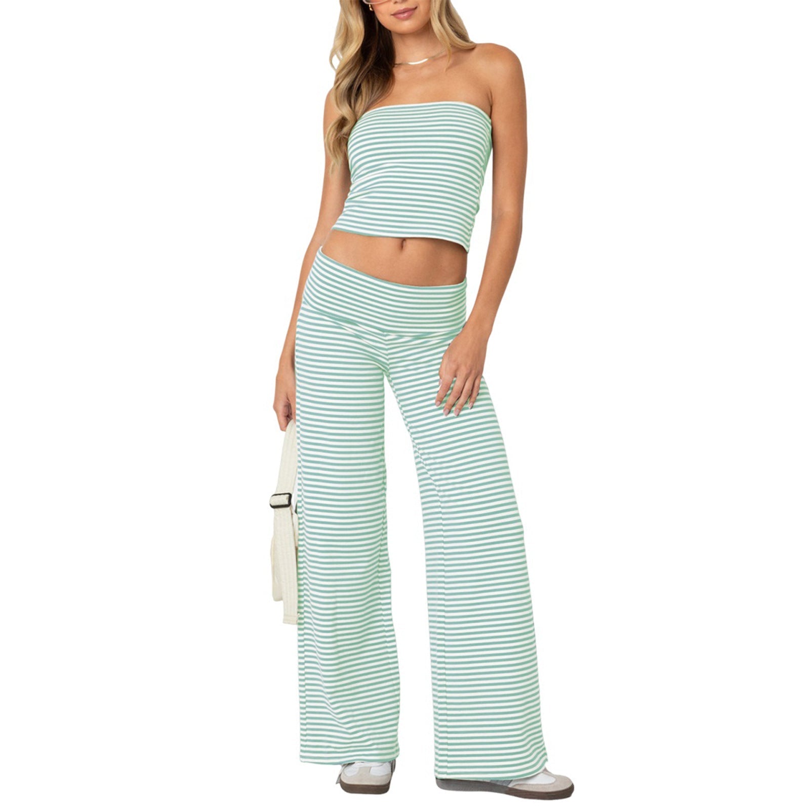 Zweiteiler Damen mit Streifen-Print und Bandeau-Top – Marinette