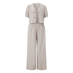 Zweiteiler Damen mit Puffärmel-Crop-Top und weiter Hose – Lilavette