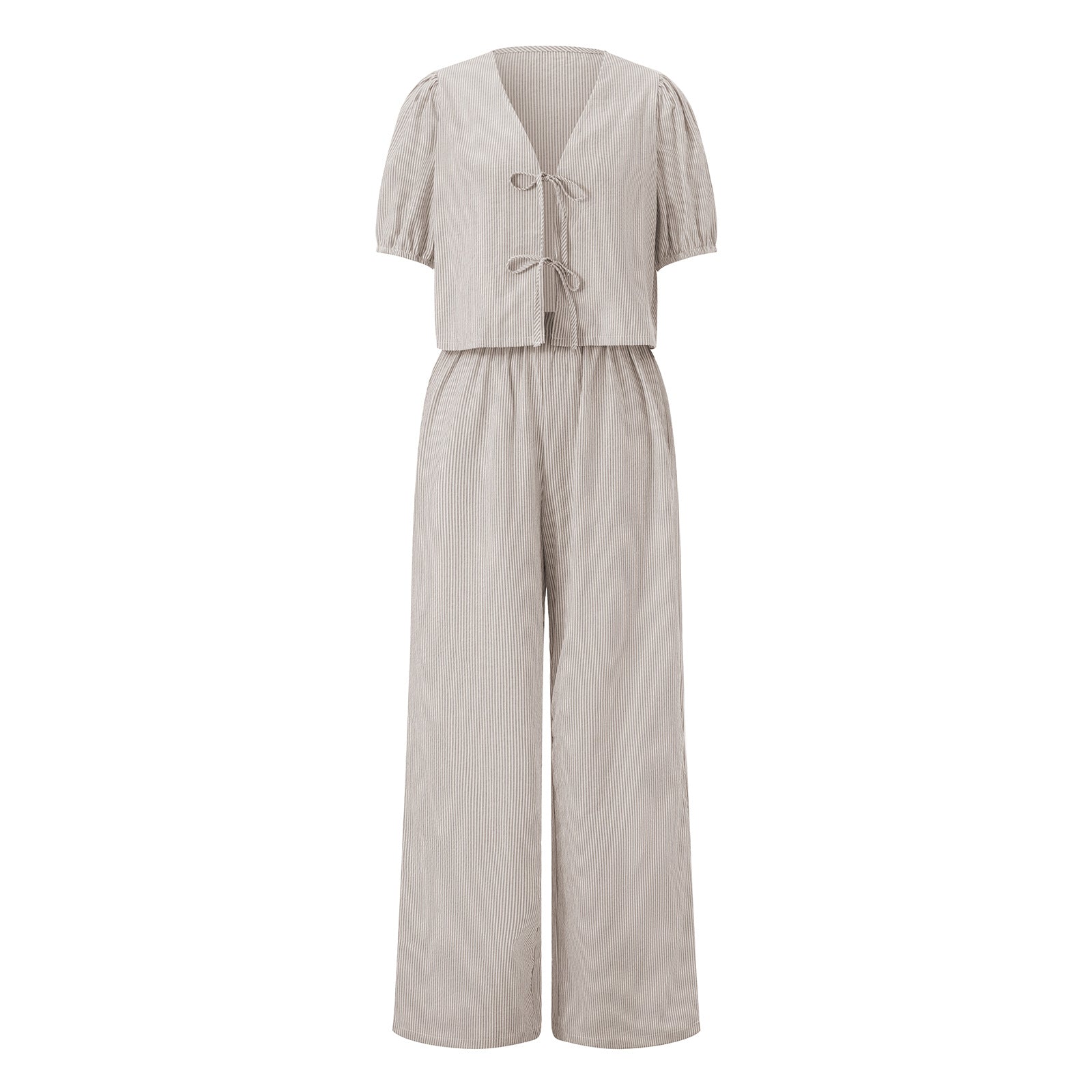 Zweiteiler Damen mit Puffärmel-Crop-Top und weiter Hose – Lilavette