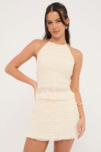 Zweiteiler Damen mit Neckholder-Top und Miniskirt in Chiffon-Rüschen – Séraphine