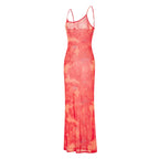 Maxikleid Damen mit großformatigem Blumen-Print und Mesh-Stoff – Flamboya