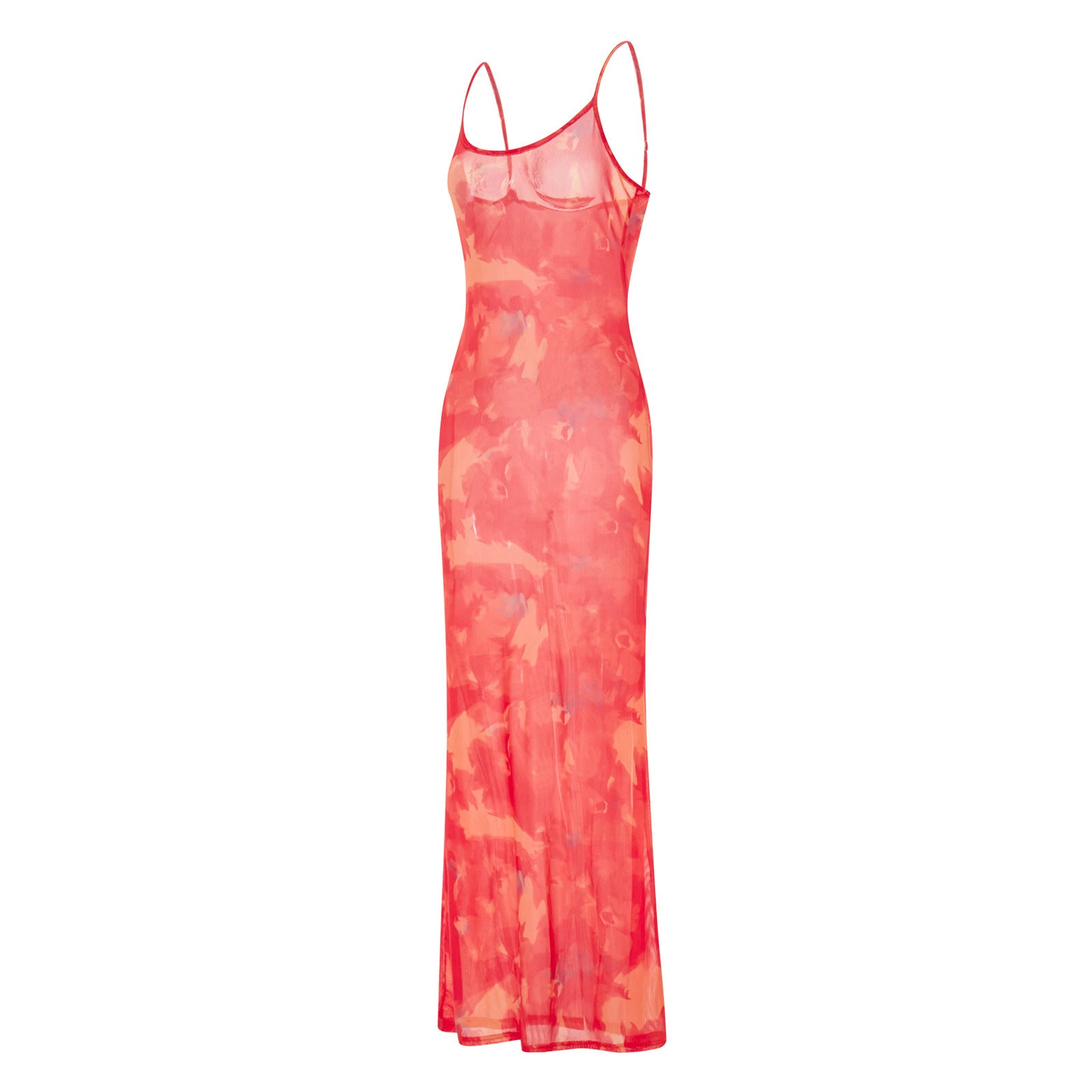 Maxikleid Damen mit großformatigem Blumen-Print und Mesh-Stoff – Flamboya