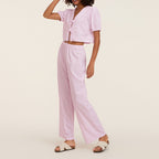 Zweiteiler Damen mit Puffärmel-Crop-Top und weiter Hose – Lilavette