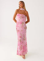 Abendkleid Damen mit Aquarell-Blumen-Print und Necktie-Detail – Rosabelle
