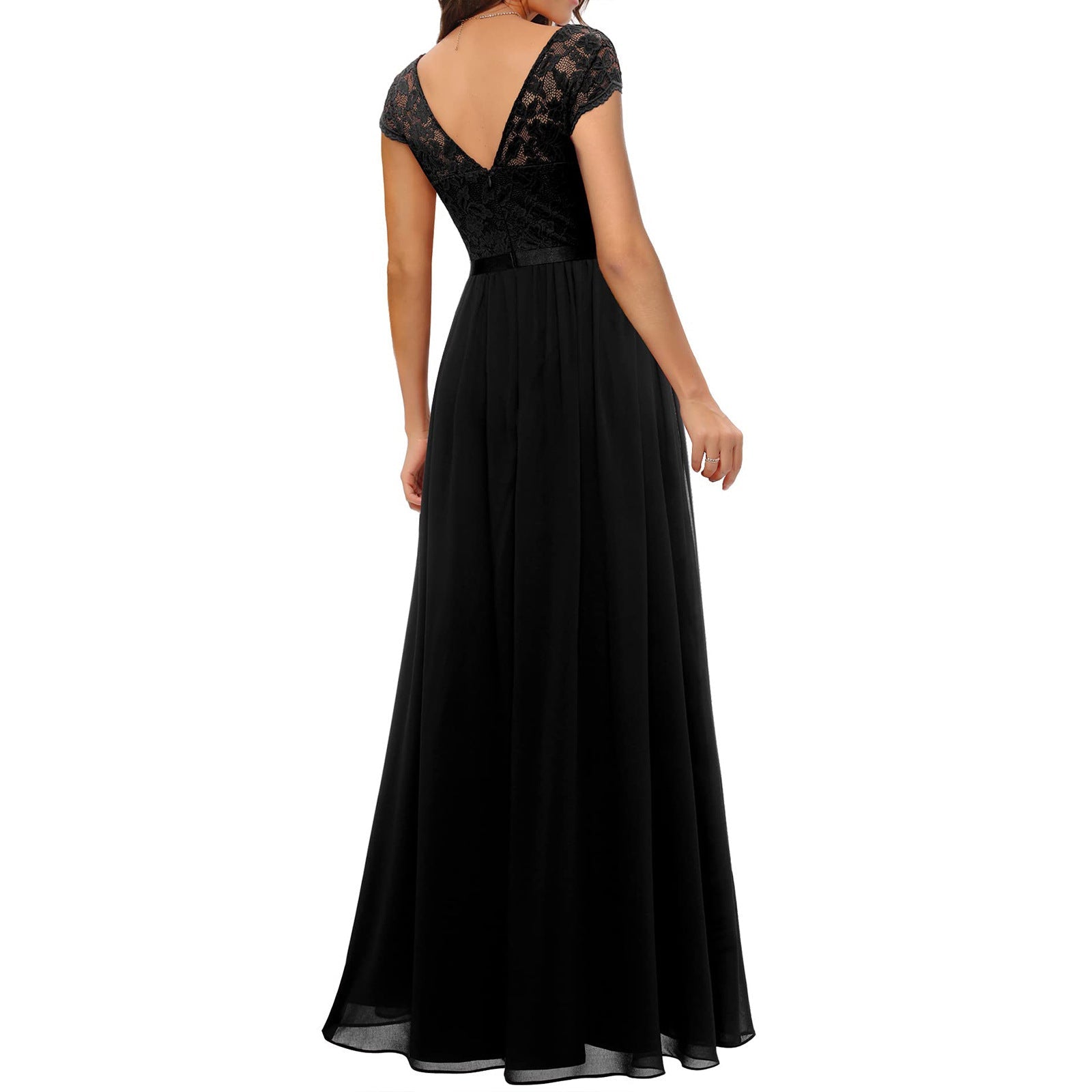 Abendkleid Damen mit Spitzen-Oberteil und Chiffon-Maxirock – Éléonore