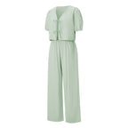 Zweiteiler Damen mit Puffärmel-Crop-Top und weiter Hose – Lilavette