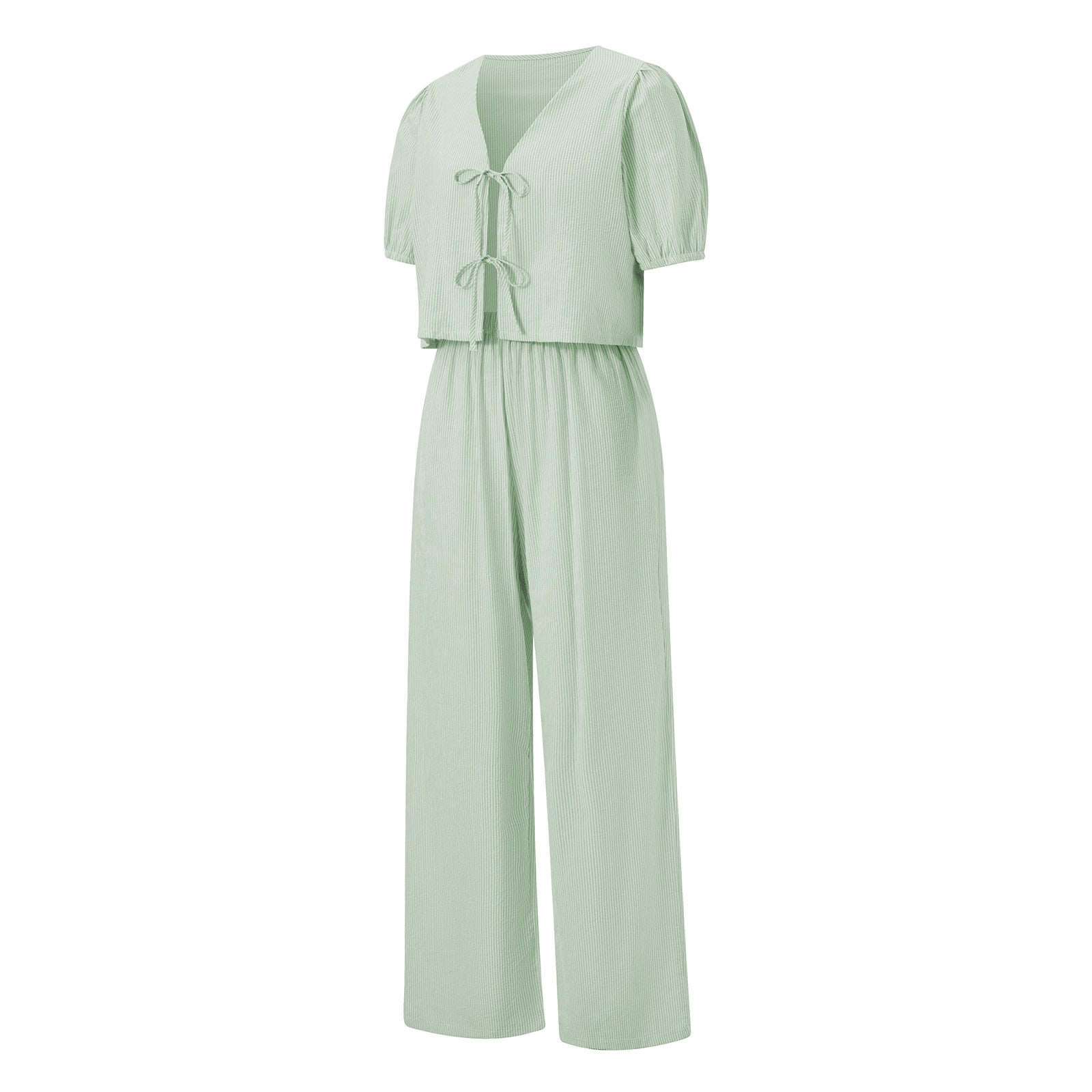 Zweiteiler Damen mit Puffärmel-Crop-Top und weiter Hose – Lilavette