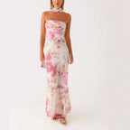 Abendkleid Damen mit Aquarell-Blumen-Print und Necktie-Detail – Rosabelle