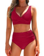 Bikini-Set Damen mit Wickel-Oberteil und High-Waist-Hose – Leonara