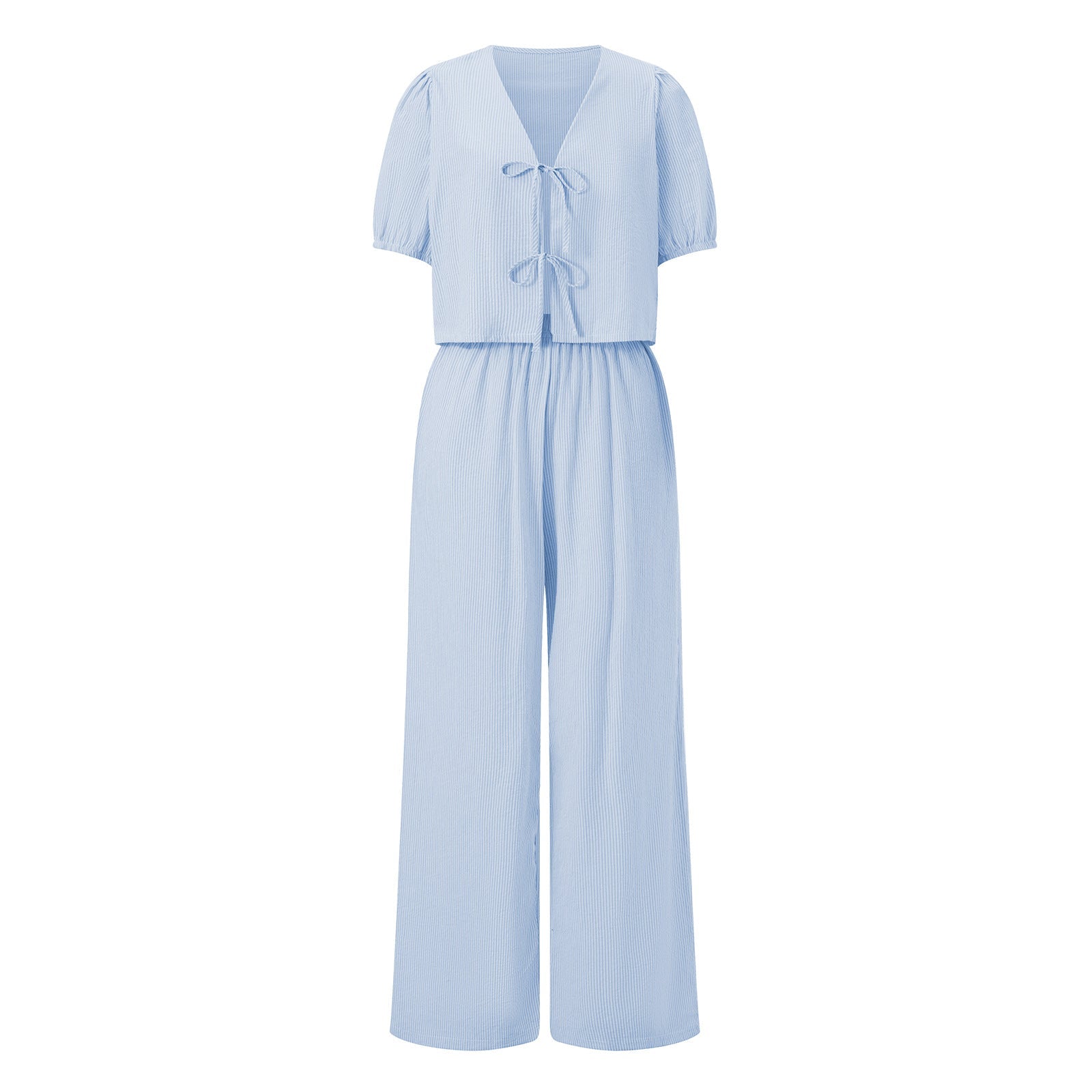 Zweiteiler Damen mit Puffärmel-Crop-Top und weiter Hose – Lilavette