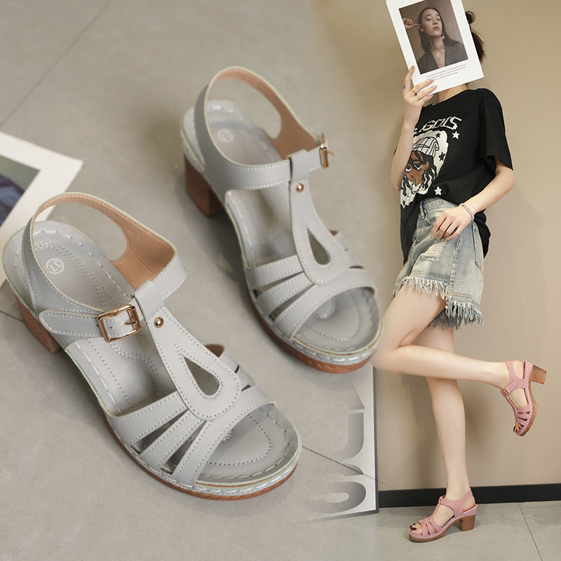 Sandaletten Damen mit T-Steg-Cutout und Blockabsatz – Valentina