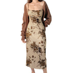 Slip-Dress Damen mit Vintage-Blumen-Print und Wasserfallausschnitt – Amabelle