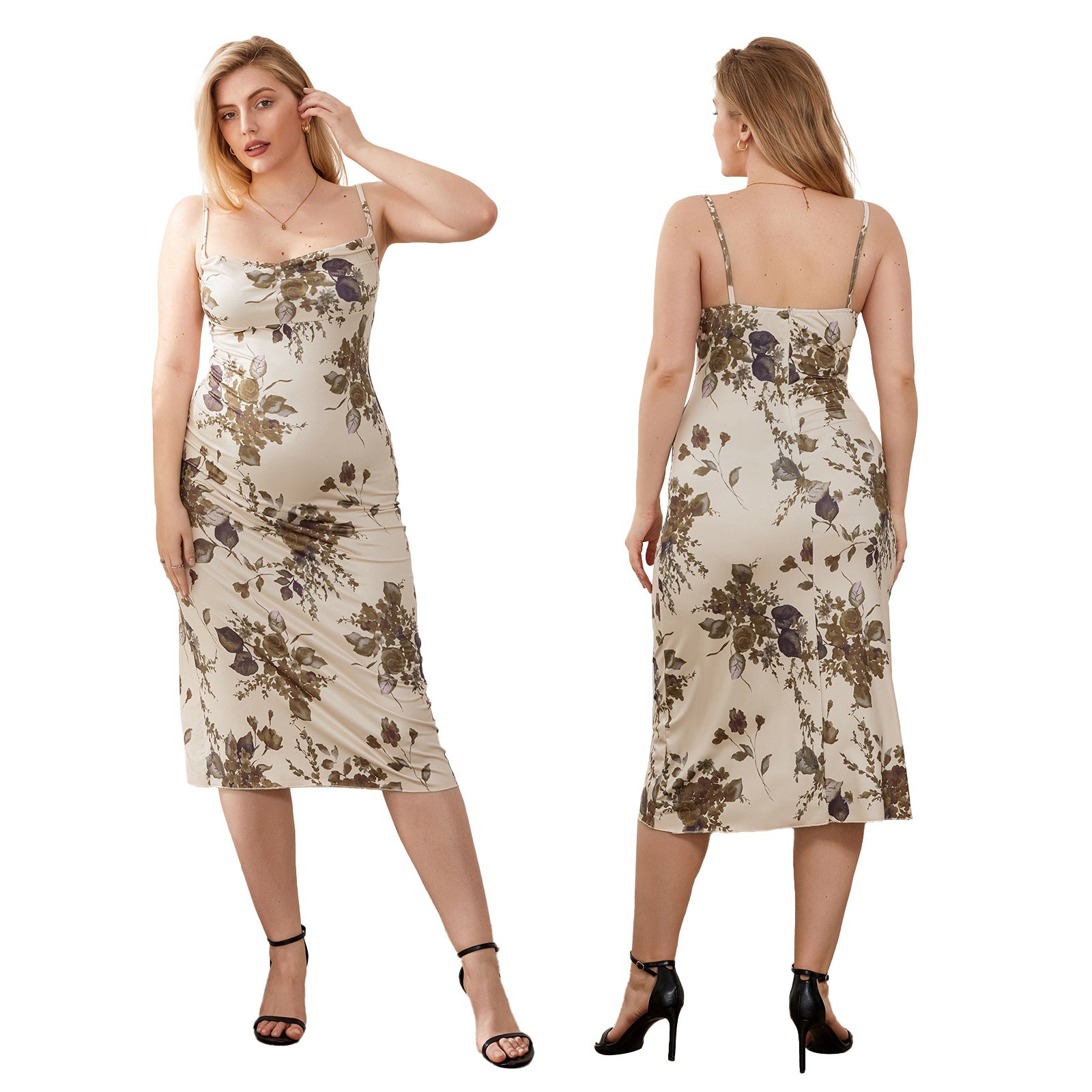 Slip-Dress Damen mit Vintage-Blumen-Print und Wasserfallausschnitt – Amabelle