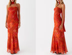 Abendkleid Damen mit Aquarell-Blumen-Print und Necktie-Detail – Rosabelle