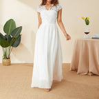 Abendkleid Damen mit Spitzen-Oberteil und Chiffon-Maxirock – Éléonore