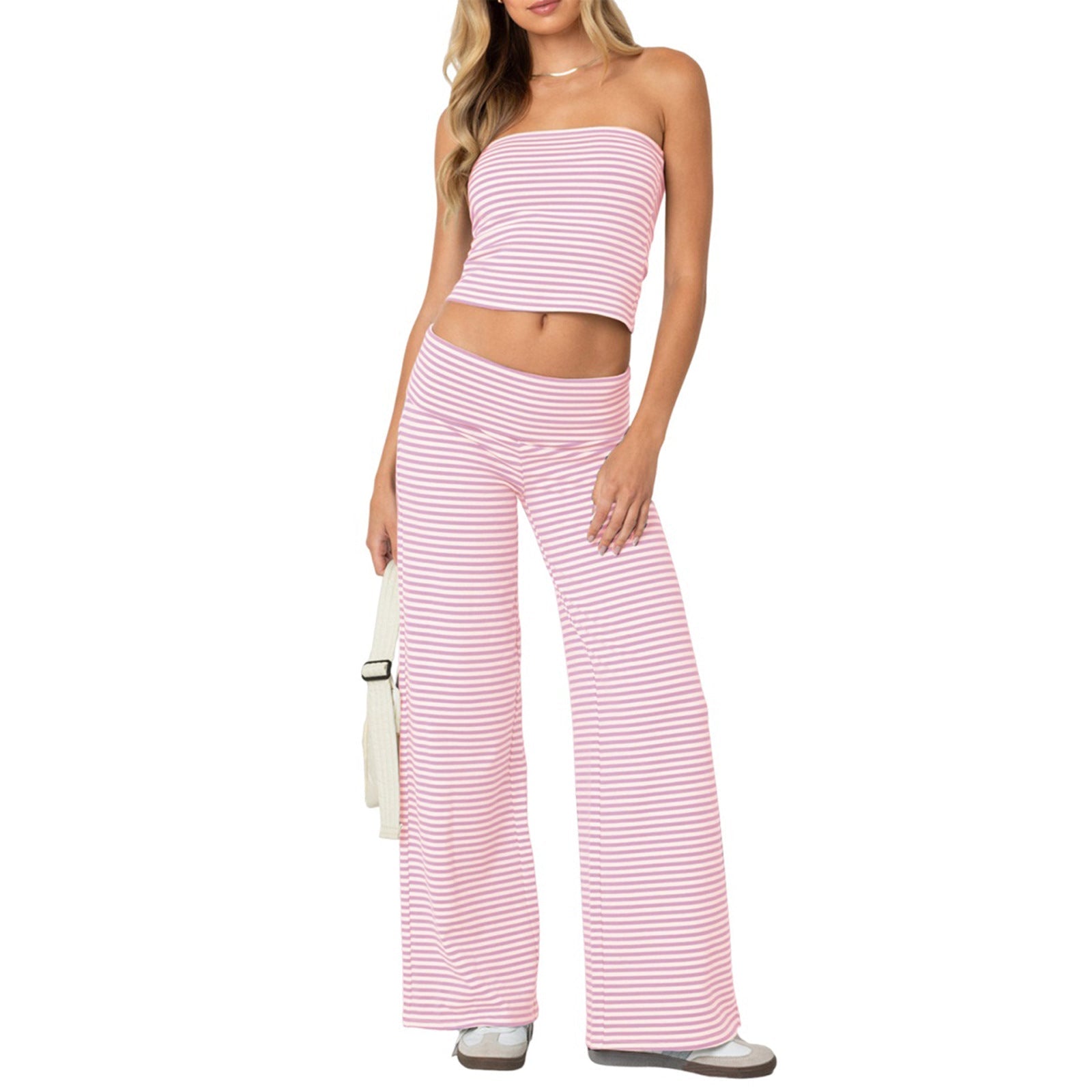 Zweiteiler Damen mit Streifen-Print und Bandeau-Top – Marinette