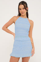 Zweiteiler Damen mit Neckholder-Top und Miniskirt in Chiffon-Rüschen – Séraphine