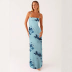 Maxikleid Damen mit Aquarell-Blumen-Print und Halter-Spaghettiträgern – Florentine