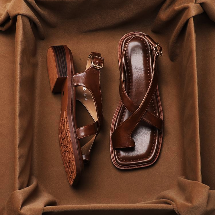 Sandalen Damen mit überkreuzten Riemen und Slingback-Schnalle – Floriana
