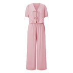 Zweiteiler Damen mit Puffärmel-Crop-Top und weiter Hose – Lilavette