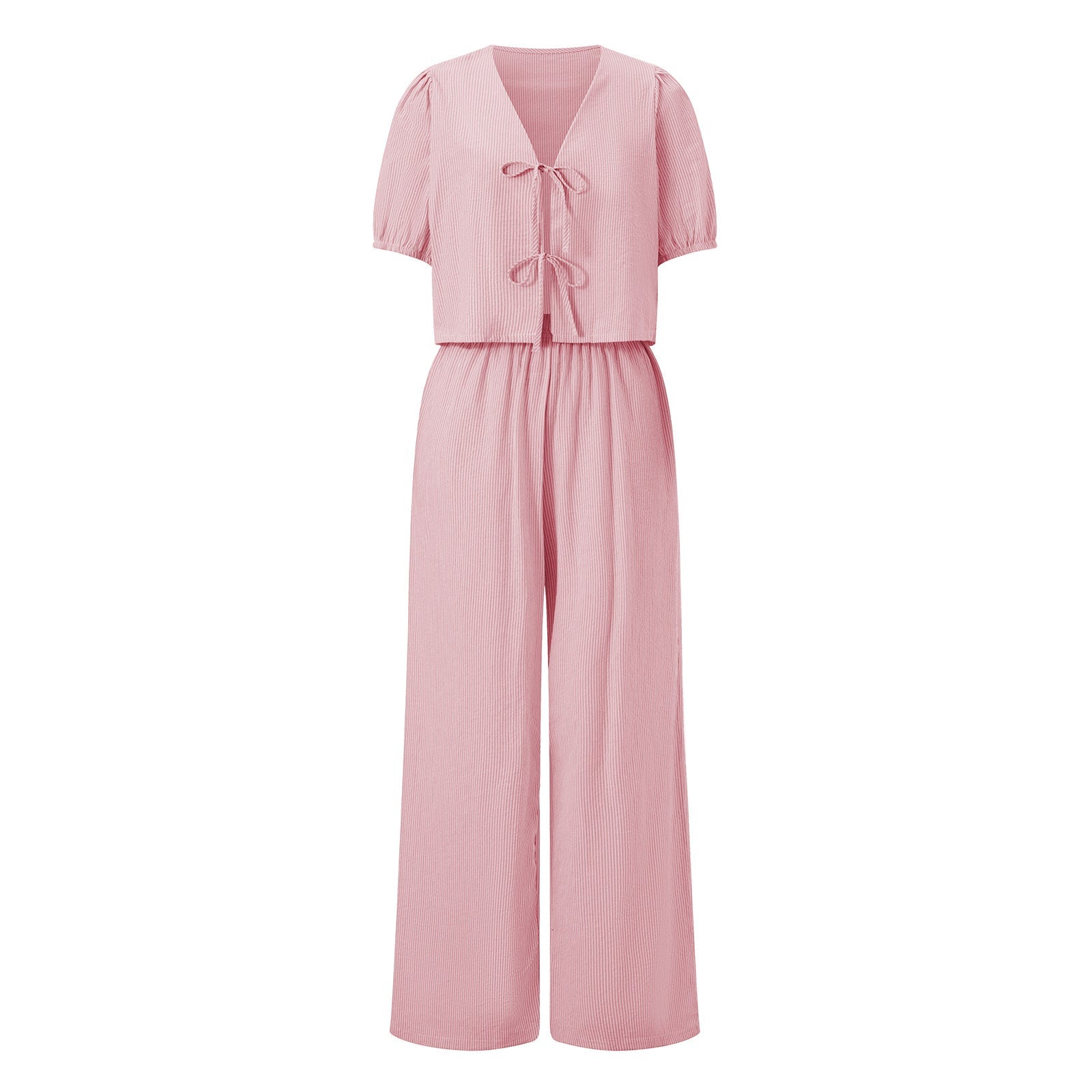 Zweiteiler Damen mit Puffärmel-Crop-Top und weiter Hose – Lilavette