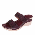 Keilpantoletten Damen mit Blumenapplikation und Strass-Details – Rosalinde