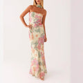 Abendkleid Damen mit Aquarell-Blumen-Print und Necktie-Detail – Rosabelle