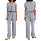 Zweiteiler Damen mit Puffärmel-Crop-Top und weiter Hose – Lilavette